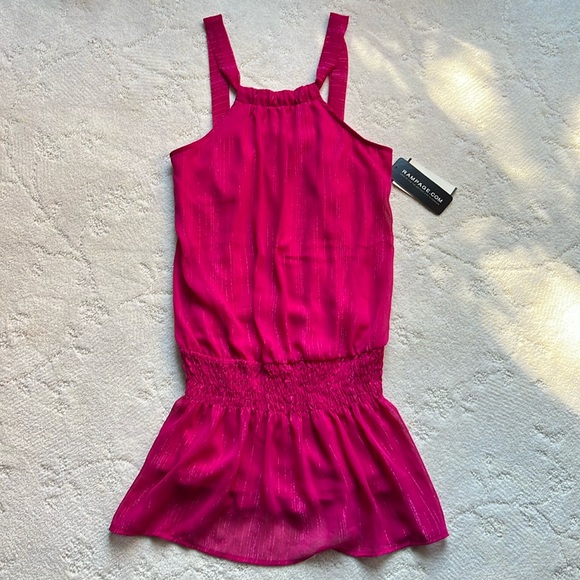 RAMPAGE Pink w/Metallic Pink Accent LONG Blouse; size Juniors Small - Picture 2 of 4